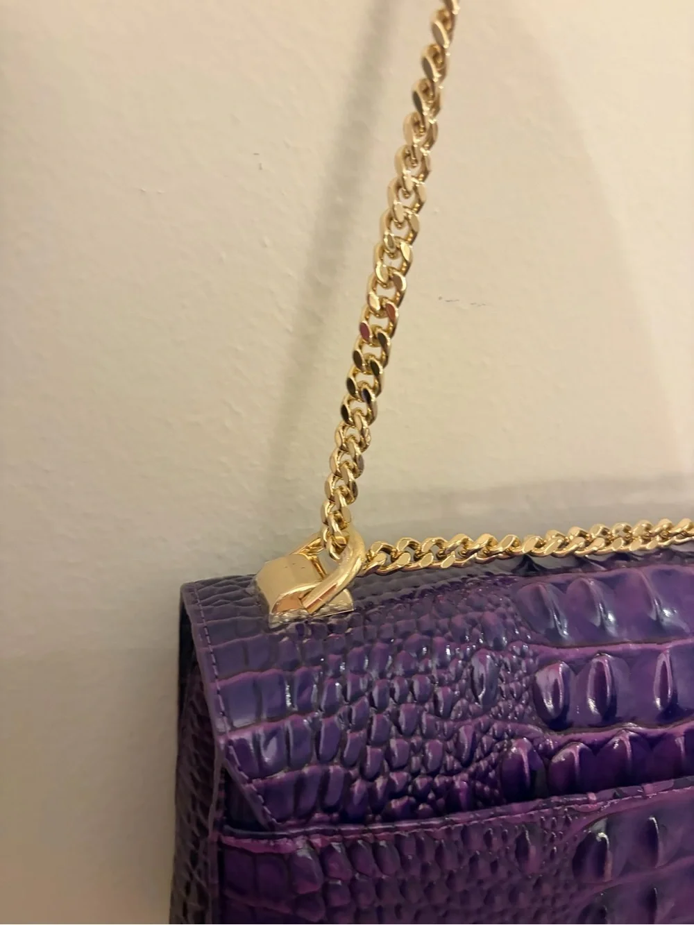 Brahmin Rosalie Royal Purple Croc-Embossed Chain Crossbody